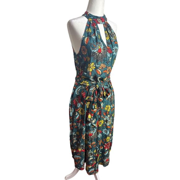 Anthropologie Geneva Floral Green Halter Wide Leg Jumpsuit Size XS Women's - Picture 5 of 9
